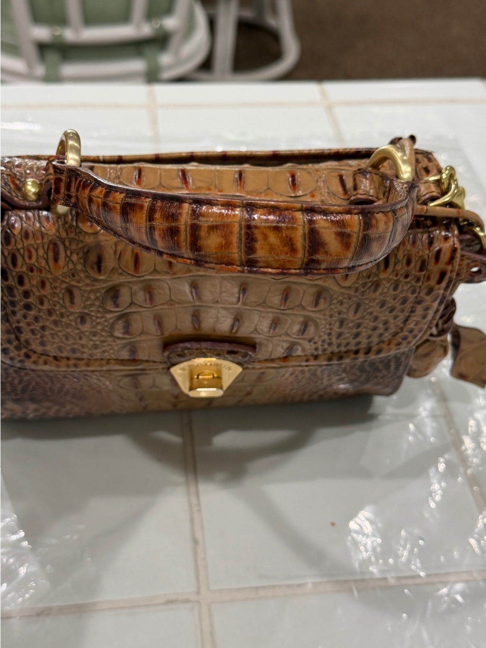 RARE Vtg Brahmin Lady Vittoria Rose Satchel Pecan Leather Strap RoseTassels EUC - Picture 12 of 16